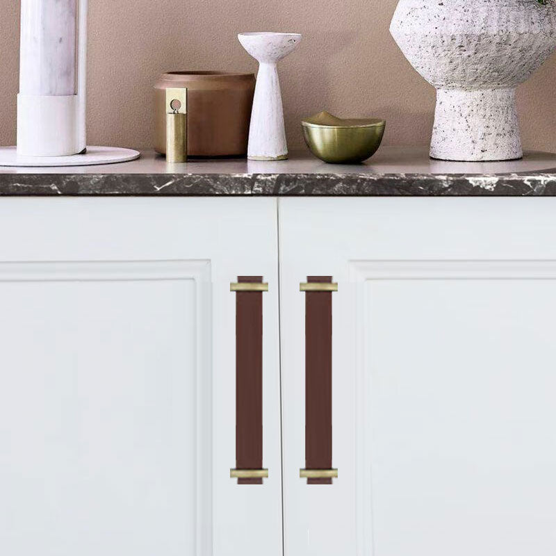 Cabinet Leather Handle Wardrobe Pull Retro Drawer Kitchen Furniture Leather Knob with 22mm Screw