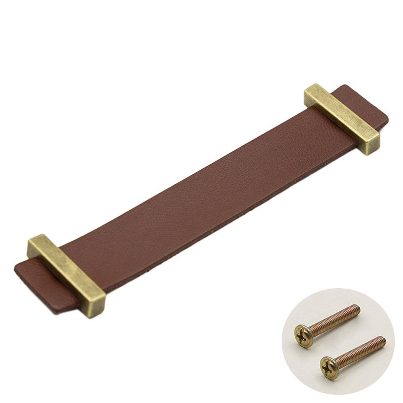 Cabinet Leather Handle Wardrobe Pull Retro Drawer Kitchen Furniture Leather Knob with 22mm Screw