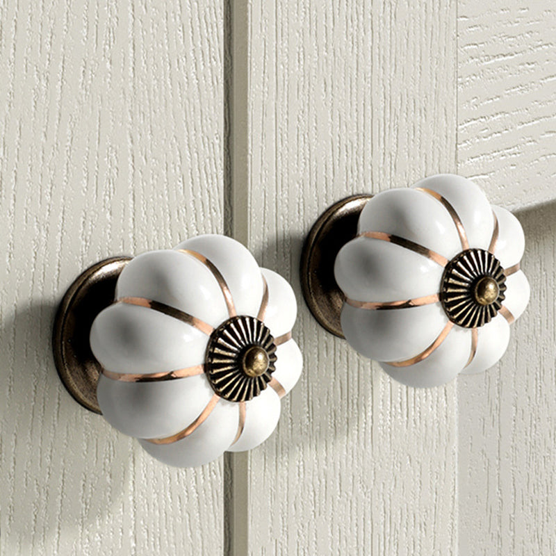 5088 Pumpkin Shape Ceramic Handle Drawer Knob Single Hole Closet Door Handle with 22mm Screw