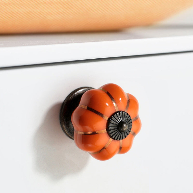 5088 Pumpkin Shape Ceramic Handle Drawer Knob Single Hole Closet Door Handle with 22mm Screw