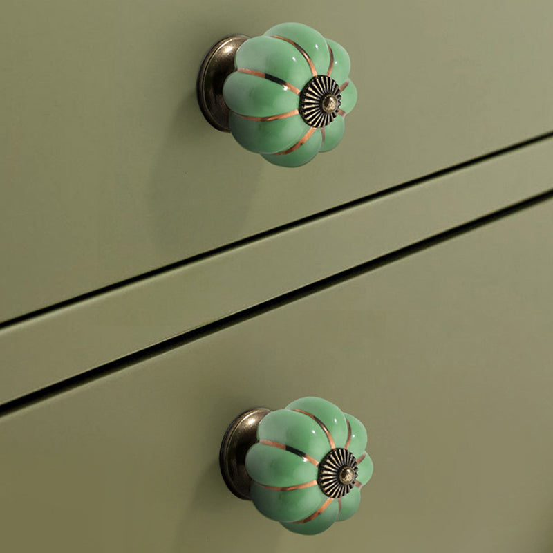 5088 Pumpkin Shape Ceramic Handle Drawer Knob Single Hole Closet Door Handle with 22mm Screw