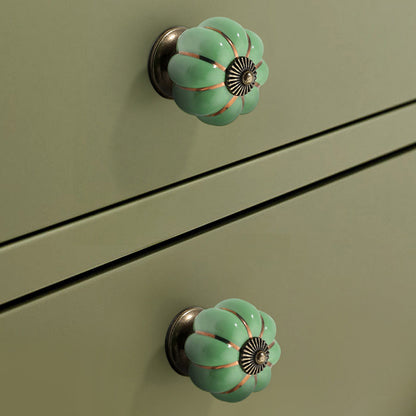 5088 Pumpkin Shape Ceramic Handle Drawer Knob Single Hole Closet Door Handle with 22mm Screw