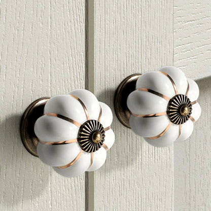 5088 Pumpkin Shape Ceramic Handle Drawer Knob Single Hole Closet Door Handle with 22mm Screw