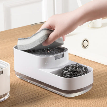 Manual Pressing Sponge Detergent Dispenser Liquid Dish Soap Dispenser Sponge Storage Box for Kitchen