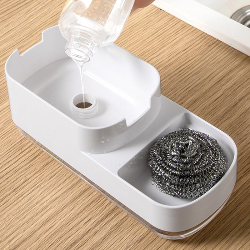 Manual Pressing Sponge Detergent Dispenser Liquid Dish Soap Dispenser Sponge Storage Box for Kitchen