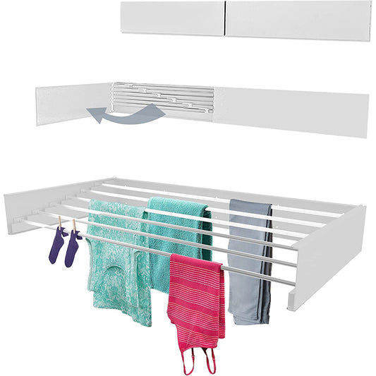100CM Retractable Wall-Mounted Bathroom Towel Holder Iron+Aluminum Space-Saving Drying Rack (6 Rods)