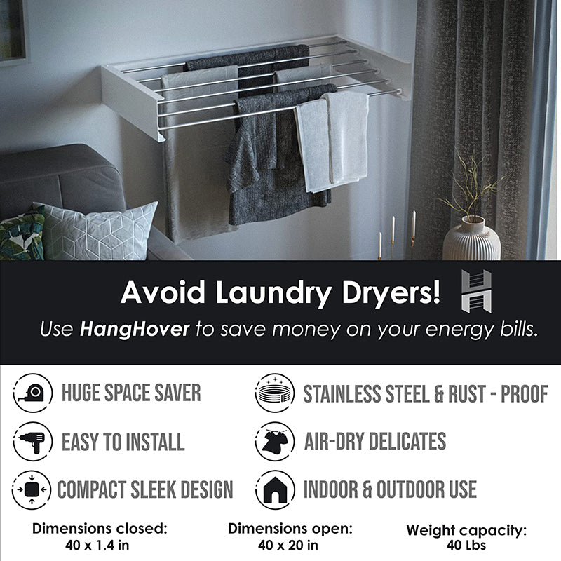 100CM Retractable Wall-Mounted Bathroom Towel Holder Iron+Aluminum Space-Saving Drying Rack (6 Rods)