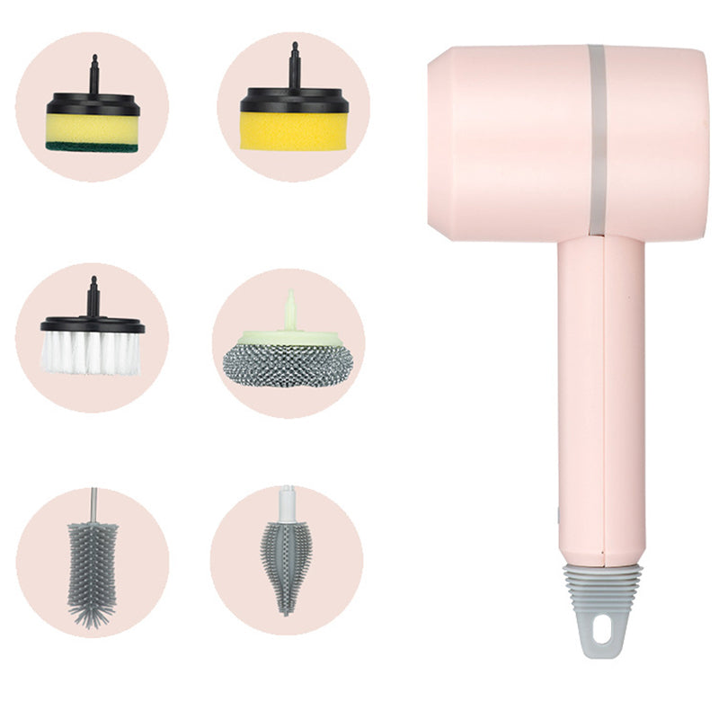 Electric Wireless Brush 3 Gears Cleaning Brush Strong Power Cleaning Tool with 6 Replaceable Brush Heads