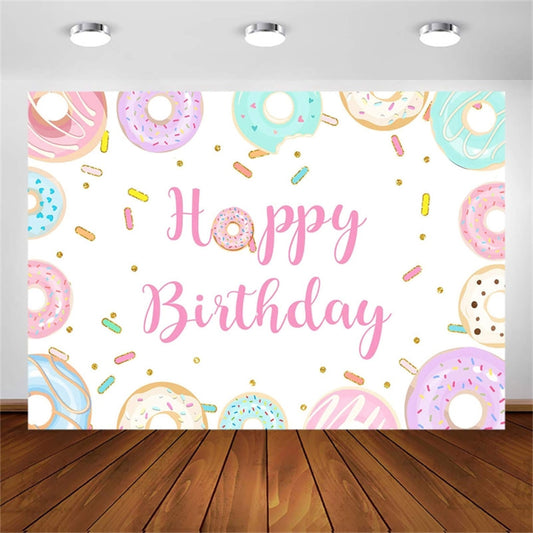 95X75CM Kids Theme Party Cartoon Doughnut Backdrop Gathering Decoration Pongee Background Cloth