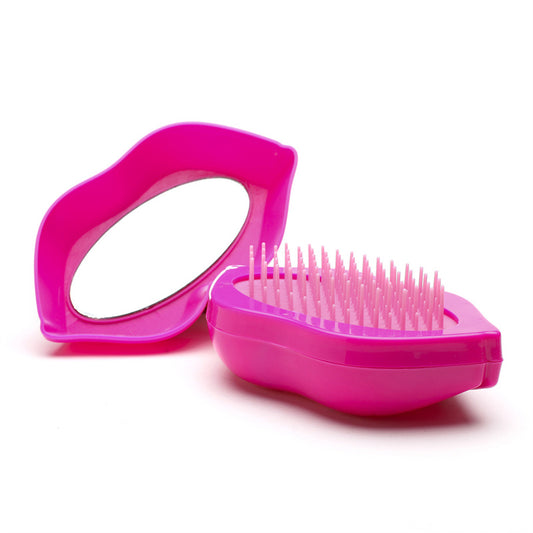 ABS Plastic Lip-Shaped Hair Comb Compact Mini Travel Hair Brush Hairbrush with Mirror for Women