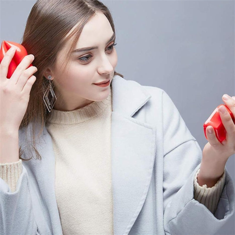 ABS Plastic Lip-Shaped Hair Comb Compact Mini Travel Hair Brush Hairbrush with Mirror for Women