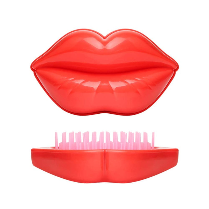 ABS Plastic Lip-Shaped Hair Comb Compact Mini Travel Hair Brush Hairbrush with Mirror for Women