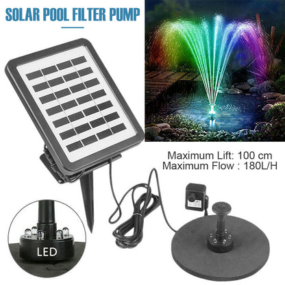 AS102L Solar Powered Fountain Pump 7V Brushless Water Fountain Panel Kit with LED Lights for Fish Tank Small Pond Garden