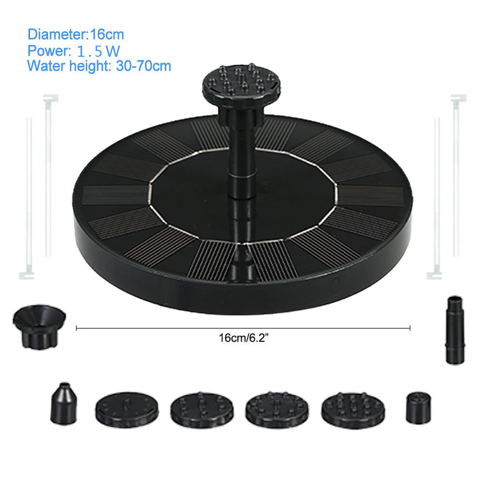 1.5W Solar Fountain Pump Garden Solar Powered Water Feature Pond Pump with 6 Nozzles for Bird Bath, Fish Tank