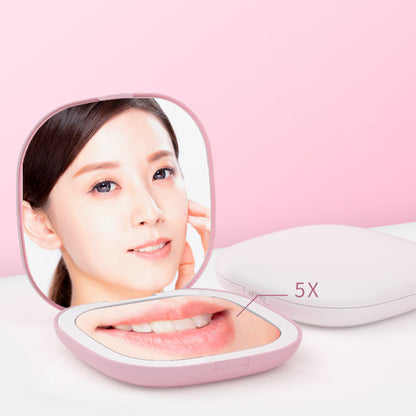 Mini Compact LED Makeup Mirror with Light 5X Magnifying Portable Pocket Vanity Mirror
