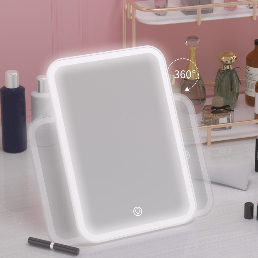FLYMIRO 360 Degree Rotation LED Makeup Mirror with Light Tabletop Vanity Mirror
