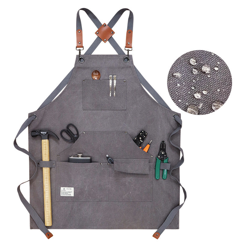 D001 Carpenter Work Apron with Multiple Pockets Gardening Woodworking Waterproof Canvas Apron