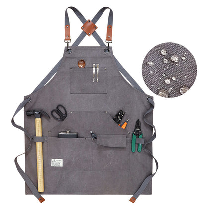 D001 Carpenter Work Apron with Multiple Pockets Gardening Woodworking Waterproof Canvas Apron