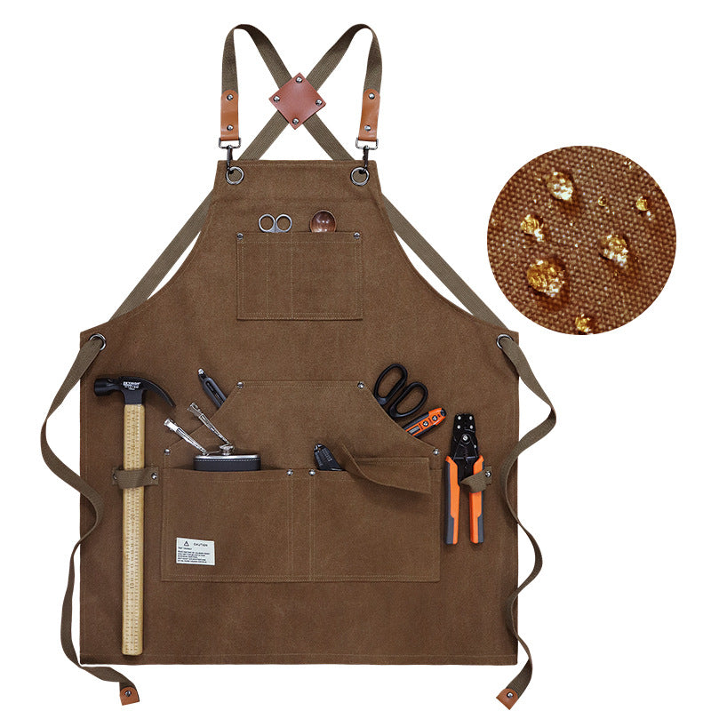 D001 Carpenter Work Apron with Multiple Pockets Gardening Woodworking Waterproof Canvas Apron
