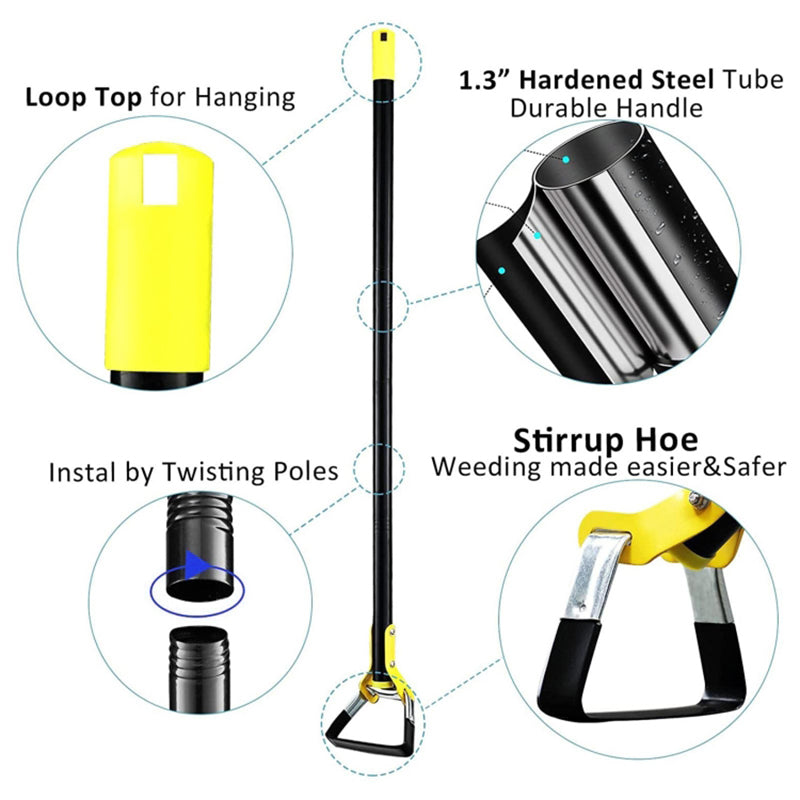 MYL-10 1.6m 4-Section Weeding Hoe Garden Tool Loop Stirrup Hoe Scuffle Garden Hoe for Outdoor Gardening