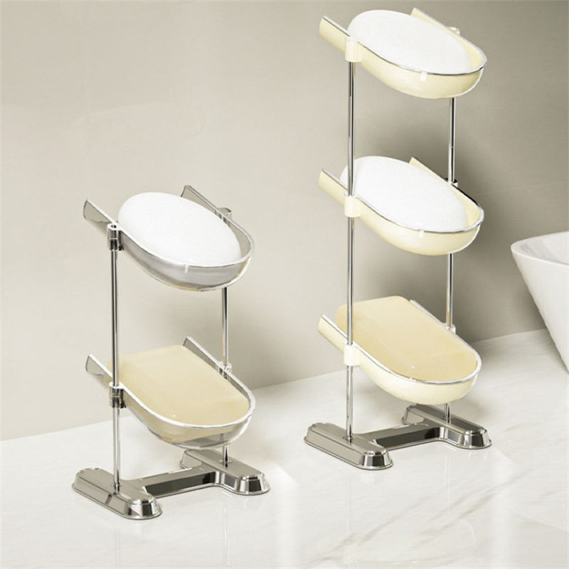 Three Layers Bathroom Stainless Steel Column Soap Holder Tray Draining Soap Dish Electroplating Storage Shelf