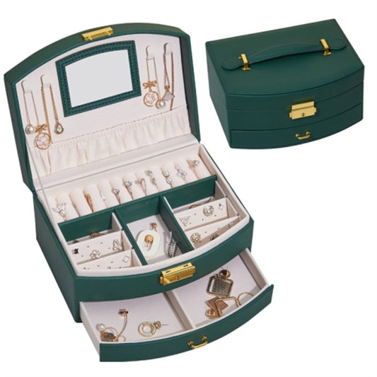 Dual Layer Jewelry Box Organizer Earring Rings Storage Display PU Leather Case, 20x16x10cm