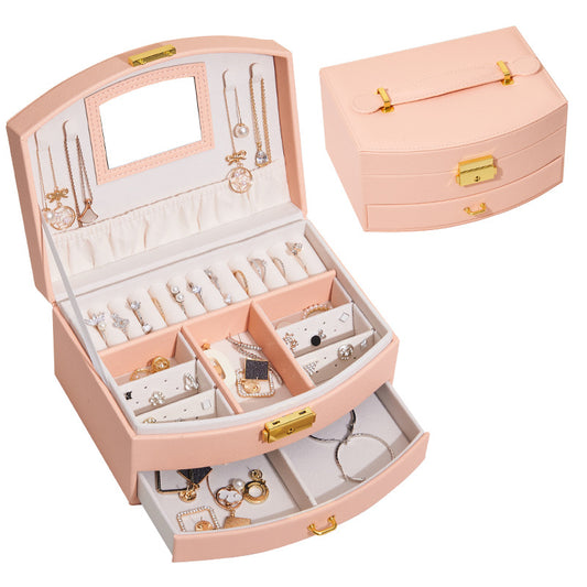 Dual Layer Jewelry Box Organizer Earring Rings Storage Display PU Leather Case, 20x16x10cm