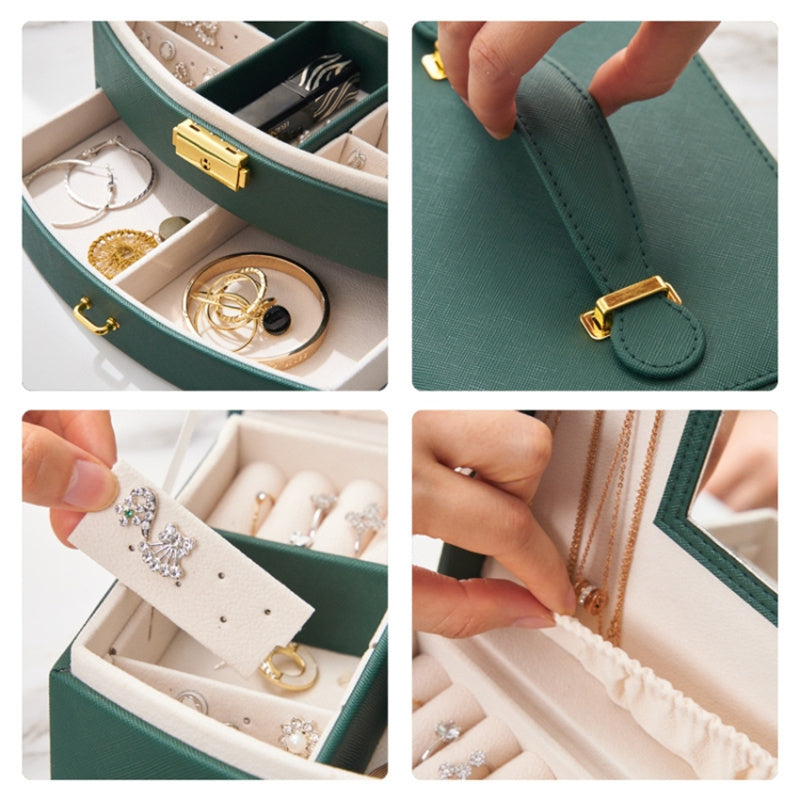 Dual Layer Jewelry Box Organizer Earring Rings Storage Display PU Leather Case, 20x16x10cm