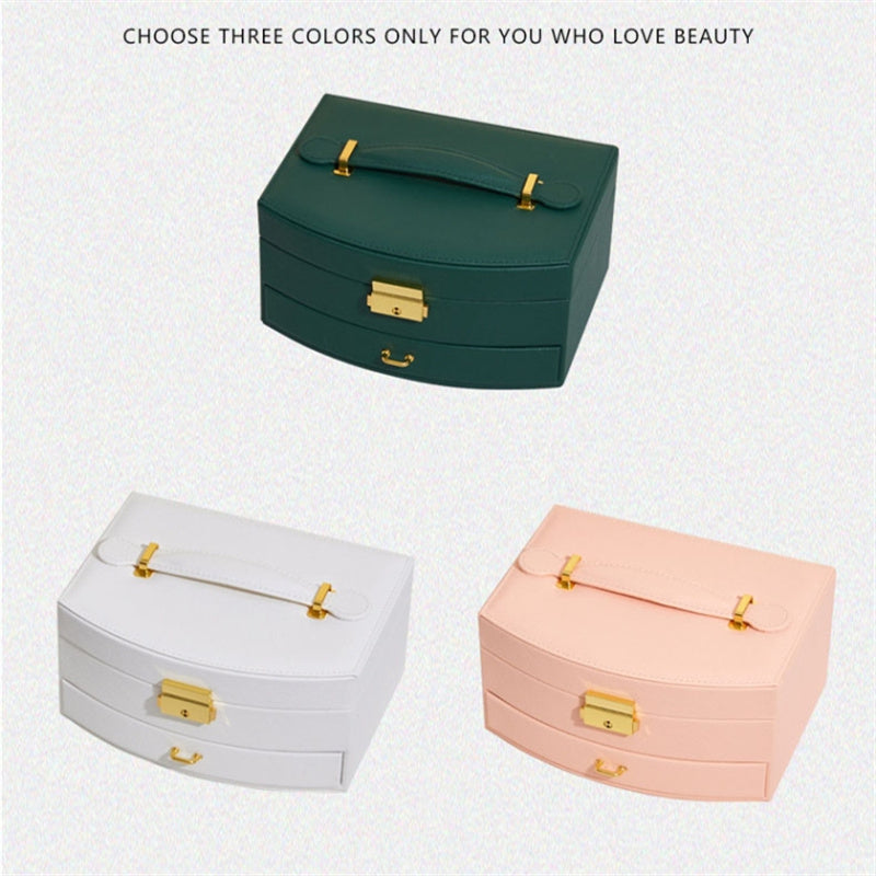 Dual Layer Jewelry Box Organizer Earring Rings Storage Display PU Leather Case, 20x16x10cm