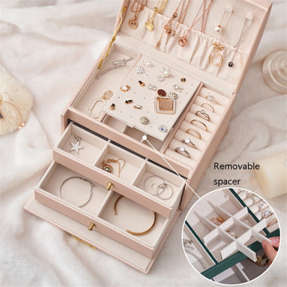 Three Layers Jewelry Box PU Leather Necklace Earring Rings Storage Case with Lock, 17x14x13cm