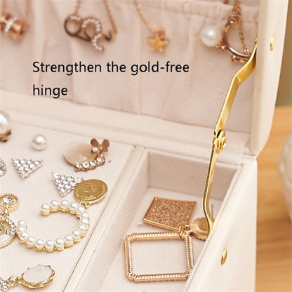 Three Layers Jewelry Box PU Leather Necklace Earring Rings Storage Case with Lock, 17x14x13cm