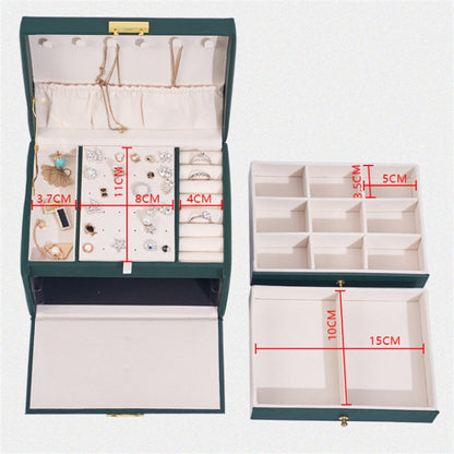 Three Layers Jewelry Box PU Leather Necklace Earring Rings Storage Case with Lock, 17x14x13cm