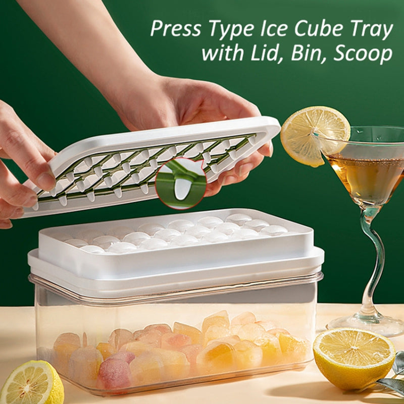 Single Layer Kitchen Ice Tray with Lid Press Ice Cube Maker Mold Box (BPA Free, No FDA Certificate)