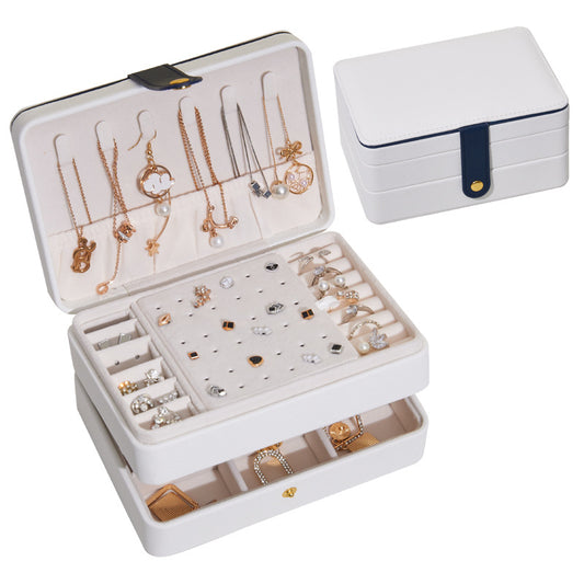 PU Leather Jewelry Box Necklace Ring Ear Studs Organizer Container Display Case, 17x12x8cm