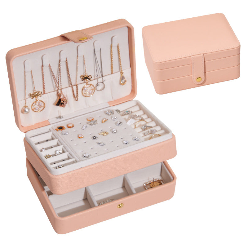 PU Leather Jewelry Box Necklace Ring Ear Studs Organizer Container Display Case, 17x12x8cm