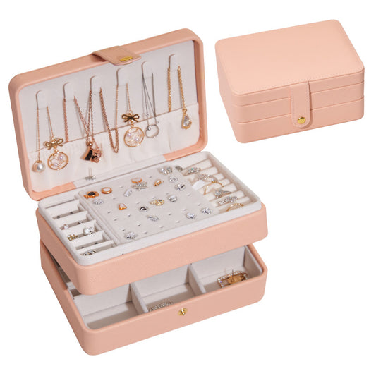 PU Leather Jewelry Box Necklace Ring Ear Studs Organizer Container Display Case, 17x12x8cm