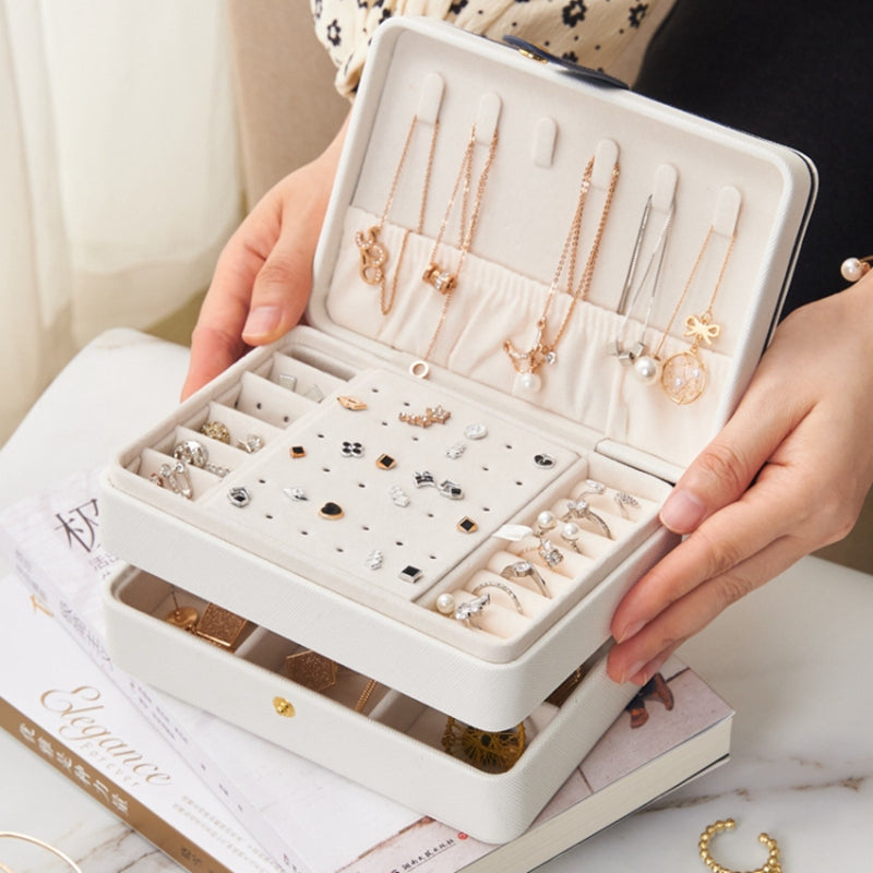PU Leather Jewelry Box Necklace Ring Ear Studs Organizer Container Display Case, 17x12x8cm