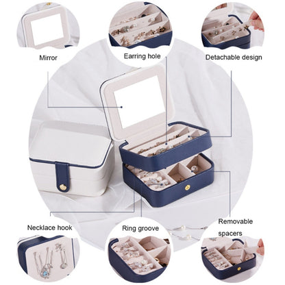 PU Leather Portable Travel Jewelry Storage Box Double Layer Ring Earrings Organizer Case with Mirror