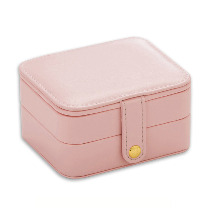 PU Leather Portable Travel Jewelry Storage Box Double Layer Ring Earrings Organizer Case with Mirror