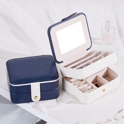 PU Leather Portable Travel Jewelry Storage Box Double Layer Ring Earrings Organizer Case with Mirror