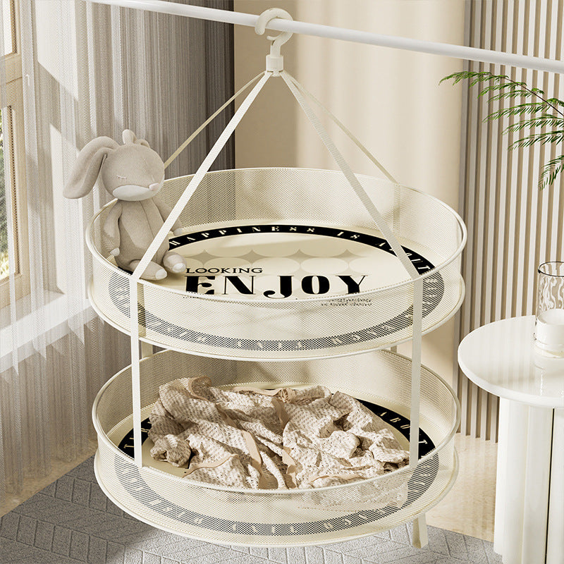 60CM Round Dual-Layer Mesh Drying Clothes Holder Hanging Drying Rack Basket (80g High Density Mesh Cloth)