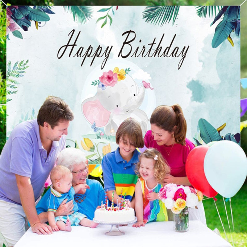 Birthday Party Cartoon Elephant Photography Background Vinyl Cloth Backdrop, 150 x 100cm