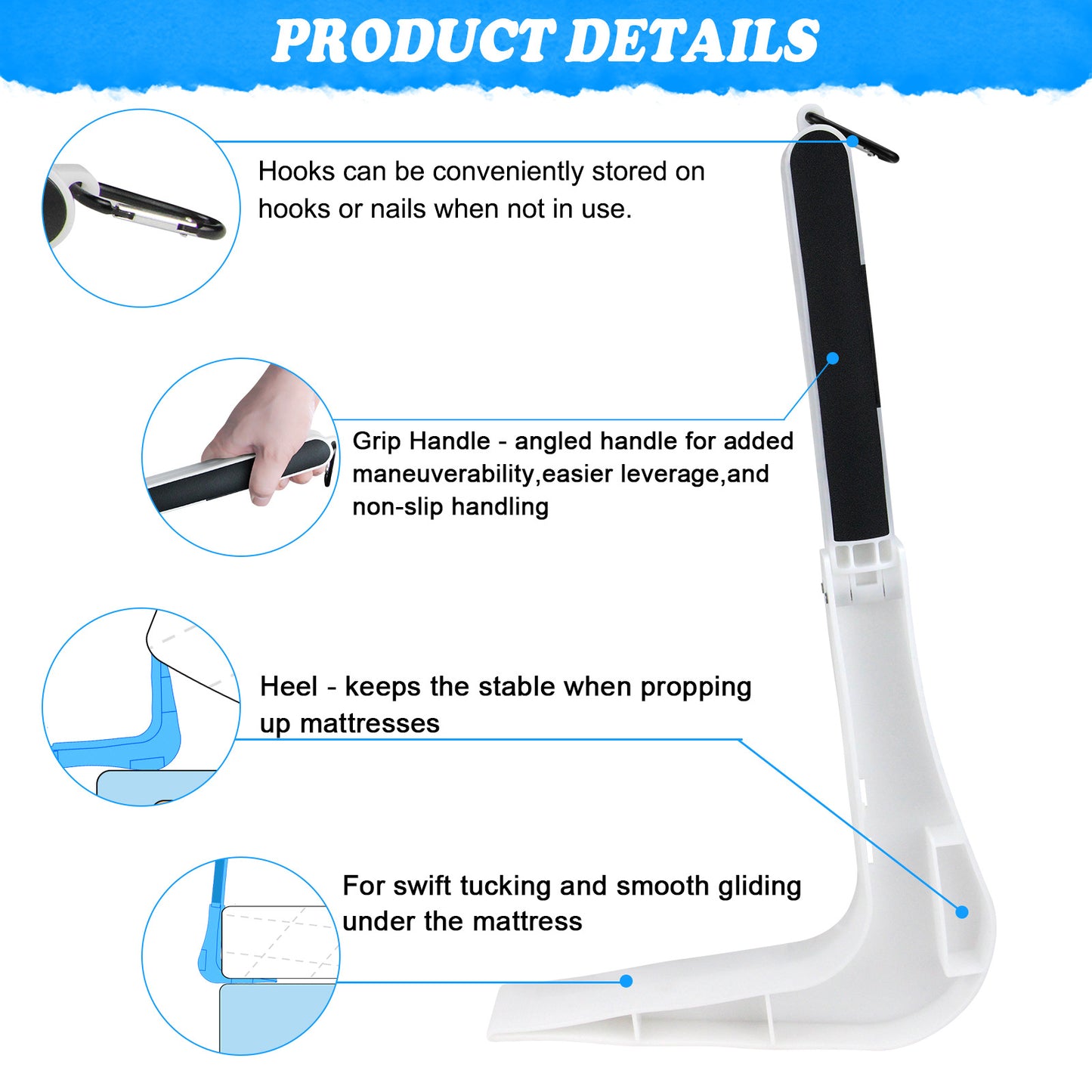 Mattress Lifter Tool Foldable Plastic + Silicone Lever to Help Lift and Hold The Mattress for Home, Hotel