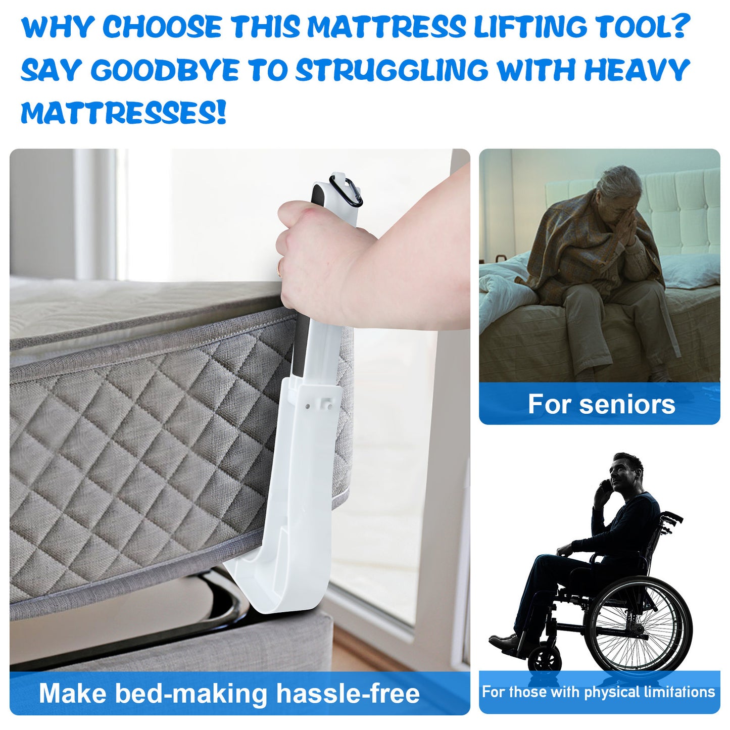 Mattress Lifter Tool Foldable Plastic + Silicone Lever to Help Lift and Hold The Mattress for Home, Hotel