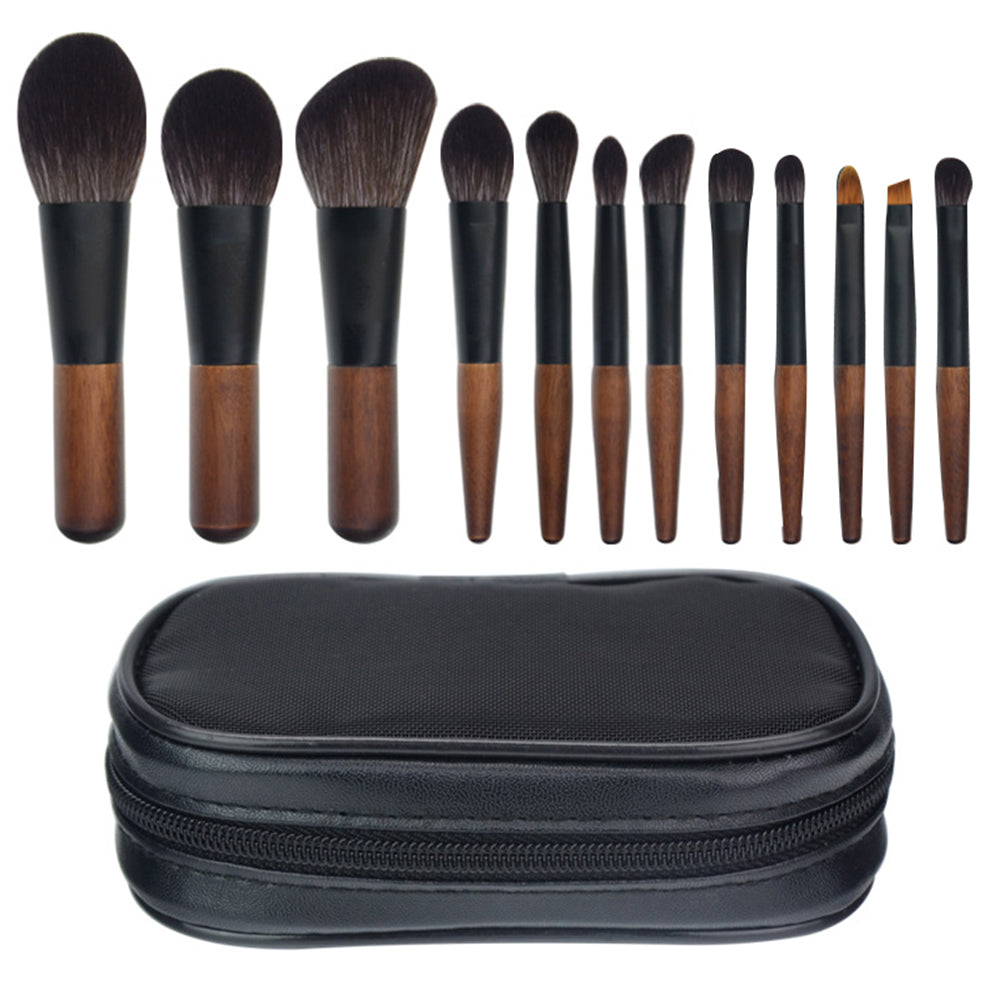 12Pcs Portable Makeup Brush Set Mini Cosmetic Brush Kit for Foundation Powder Lipstick Highlight Eyeshadow