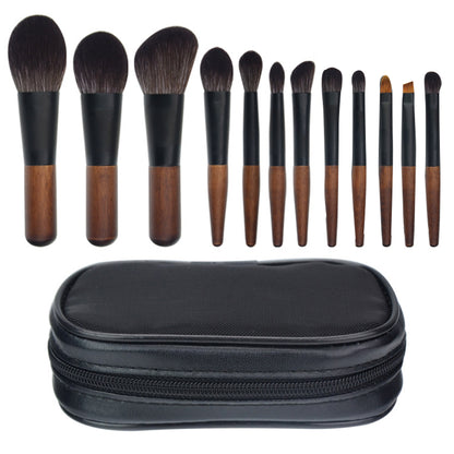 12Pcs Portable Makeup Brush Set Mini Cosmetic Brush Kit for Foundation Powder Lipstick Highlight Eyeshadow