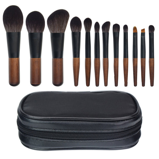 12Pcs Portable Makeup Brush Set Mini Cosmetic Brush Kit for Foundation Powder Lipstick Highlight Eyeshadow