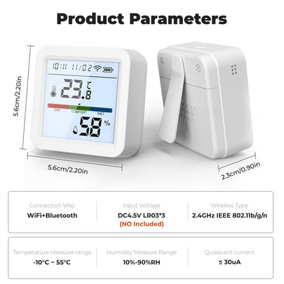 Tuya Smart WiFi Bluetooth Dual Mode Temperature and Humidity Meter Home Battery Operate Temperature-Humidity Tester
