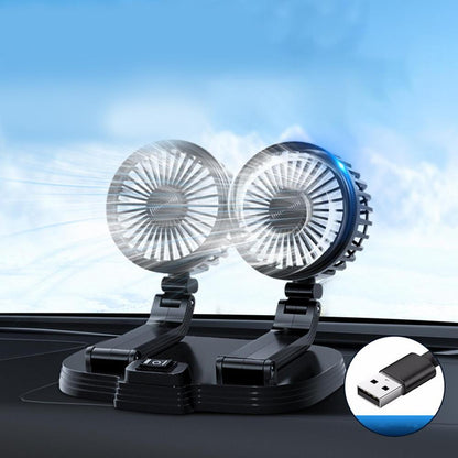 9626 360 Degree Rotation Double Head Car Cooling Fan Rechargeable Two Speeds Desk Fan