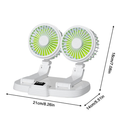 9626 360 Degree Rotation Double Head Car Cooling Fan Rechargeable Two Speeds Desk Fan